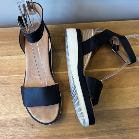Jo Mercer Shoes - Jo Mercer Women 11 EU 42 Black Leather Wedge Heel Sandals Ankle Strap White Sole